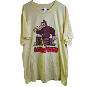 Nintendo Donkey Kong Yellow Graphic T-Shirt Mens Large Retro Video Game Barrel